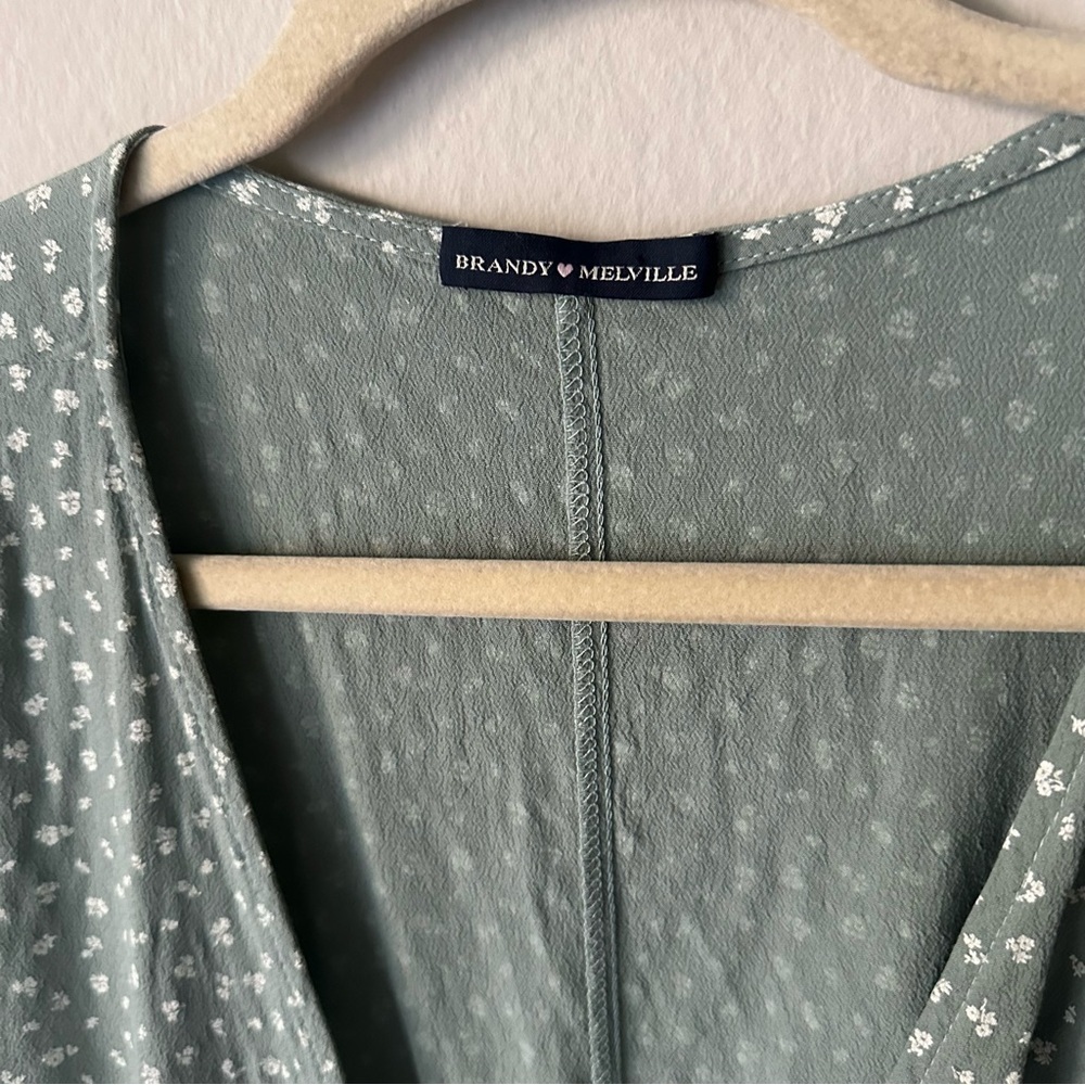 Brandy Melville Floral Light Green Wrap Dress Size OS - Picture 5 of 8
